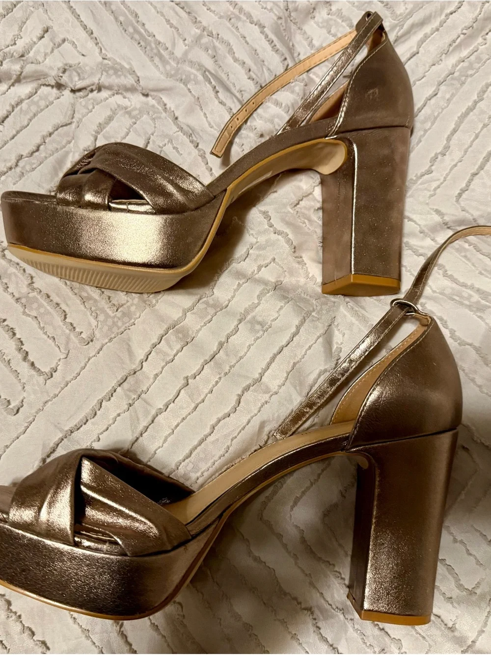Bruno Menegatti Metallic Bronze Knot Front Ankle Strap Sandals